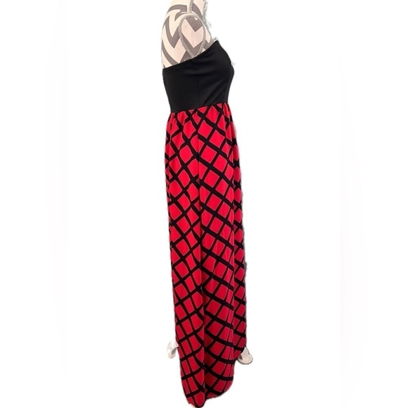 Fascination Red & Black Trellis Print Strapless Maxi Dress - Size M - Picture 3 of 9